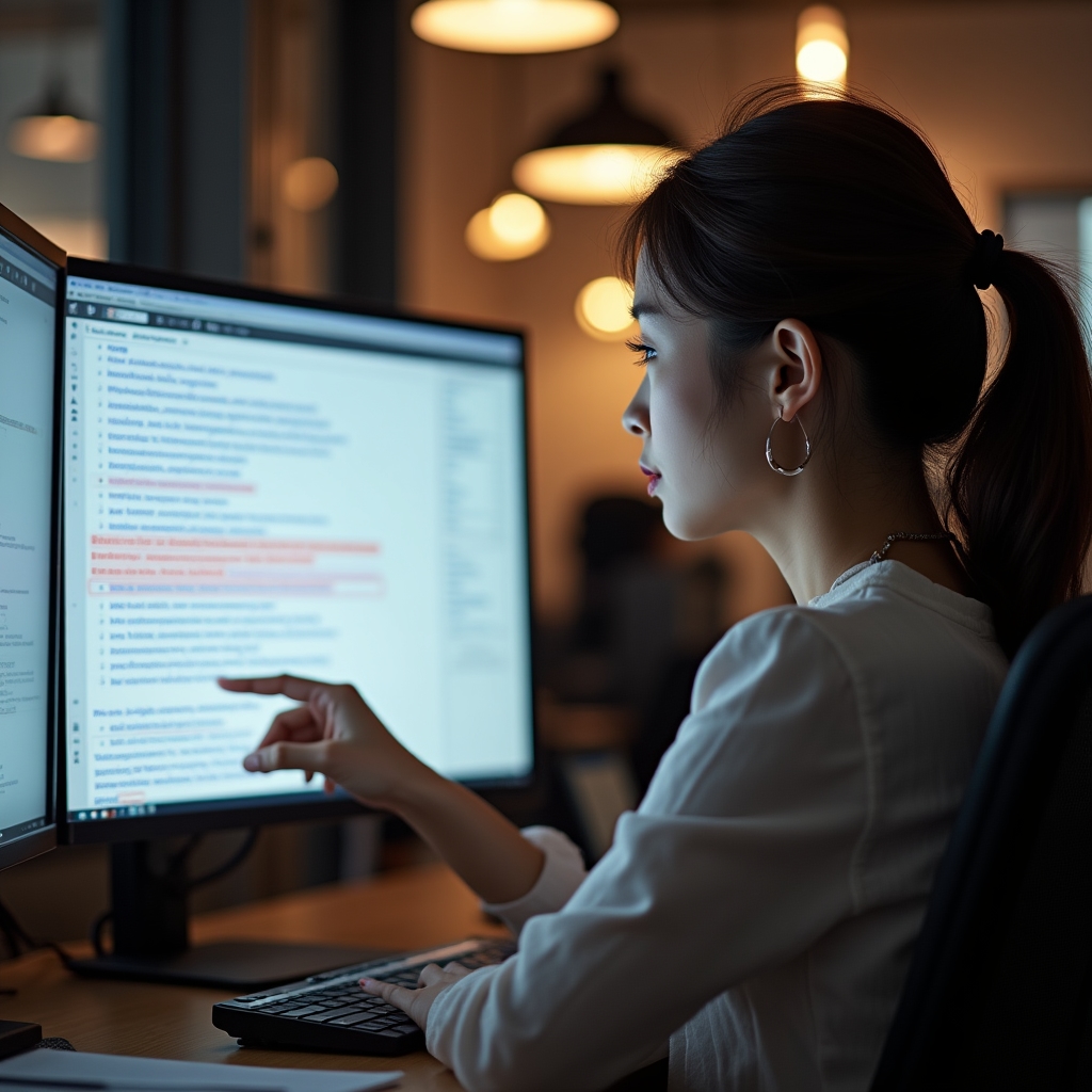 Close-up of a content editor analyzing anchor text patterns on a content management system, highlighting keyword variations on screen